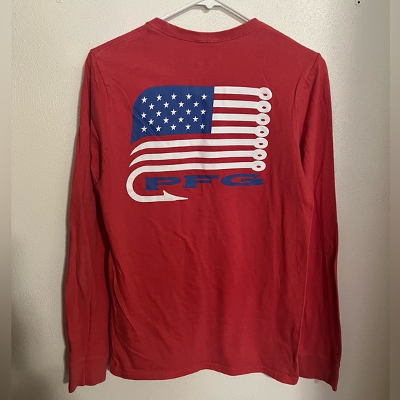 COLUMBIA SPORTSWEAR Classic Patriotic PFG Long Sleeve T Shirt Red Men's Sz S EUC - Picture 4 of 4